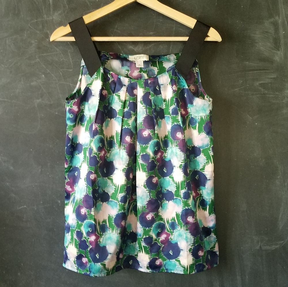 Loft Abstract Floral Ribbon XS Tank Top Career Top